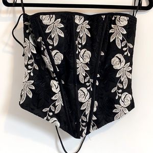 Black Floral Lace Up Corset